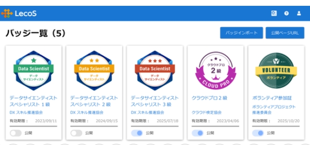 バッジ取得者の保管画面イメージ